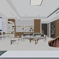 Modern Warm Open Dining And Living Room With Comfortable Sofa Wood Cabinets And Spacious Layout