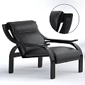 Modern Black Leather Lounge Chair With Curved Frame And Armrest Design Details