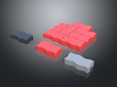 Colorful Irregular Puzzle Pieces In Red Blue Gray On Dark Background 3d model
