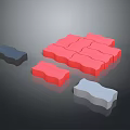 Colorful Irregular Puzzle Pieces In Red Blue Gray On Dark Background