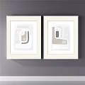 Two White Framed Abstract Wall Artworks With Minimalist Geometric Neutral Patterns 3d model