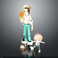 Tall Character Holding Yellow Creature And Short Pink Haired Figure In Green Outfits