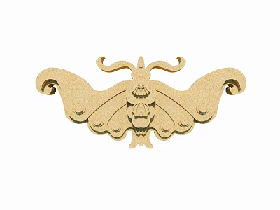 Intricate Golden Carved Moth Shaped Ornament With Curved Wings Design 3d model