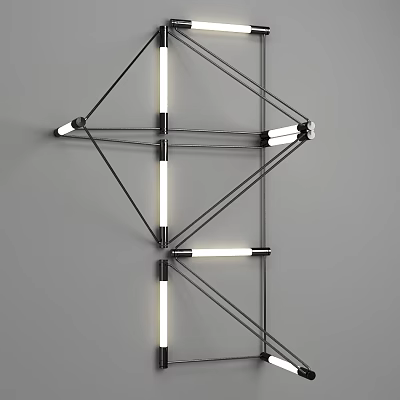 Geometric Wall Lamp with Black Metal Frame and White LED Tubes Modern Design 3d model