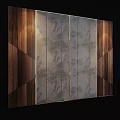 Modern Background Wall Design With Wooden Panels And Marble Slabs Accented By Gold Trim