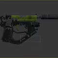 Futuristic Green And Black Tactical Weapon With Barrel And Scope Design