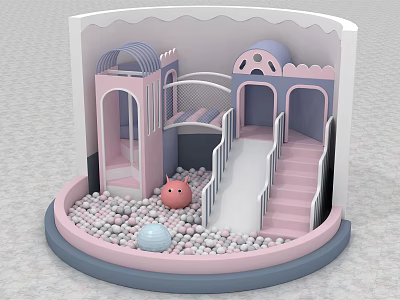 Indoor Kids Playground Equipment with Ball Pit Slide Stairs and Pink Blue Arches 3d model