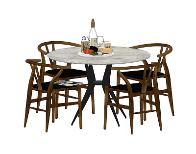 New Chinese Dining Table and Chair Combination Solid Wood Dining Table and Chair Ornaments 3d model