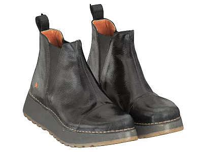 Stylish Black Leather Slip On Boots With Thick Sole And Orange Lining 3d model