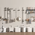 Bathroom Accessories Including Wall Mounted Cleaning Tools And White Buckets 3d model
