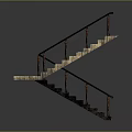 Stone Staircase With Wrought Iron Handrail And Platform In Interior Design 3d model