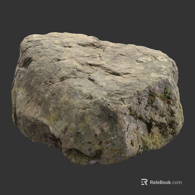 Natural Wood Stone With Rough Textured Surface And Green Moss Accents 3d model 