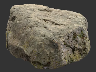 Natural Wood Stone With Rough Textured Surface And Green Moss Accents 3d model