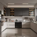 Modern Kitchen Interior Design With Gray White Cabinets And Appliances 3d model