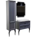 Modern Bathroom Vanity With Dark Gray Cabinet White Basin Mirror Drawers And Tall Cabinet