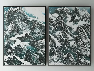 Two Panel Mountain Landscape Canvas Wall Art With Blue Green Tones For Home Decor 3d model