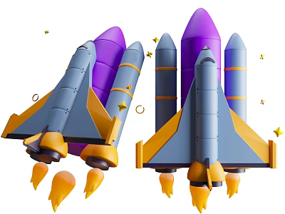 Cartoon Space Rockets Launching With Flames And Stars 3d model