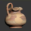 Pitcher Shaped Ceramic Sculpture With Curved Handle Striped Design And Beige Orange Hues