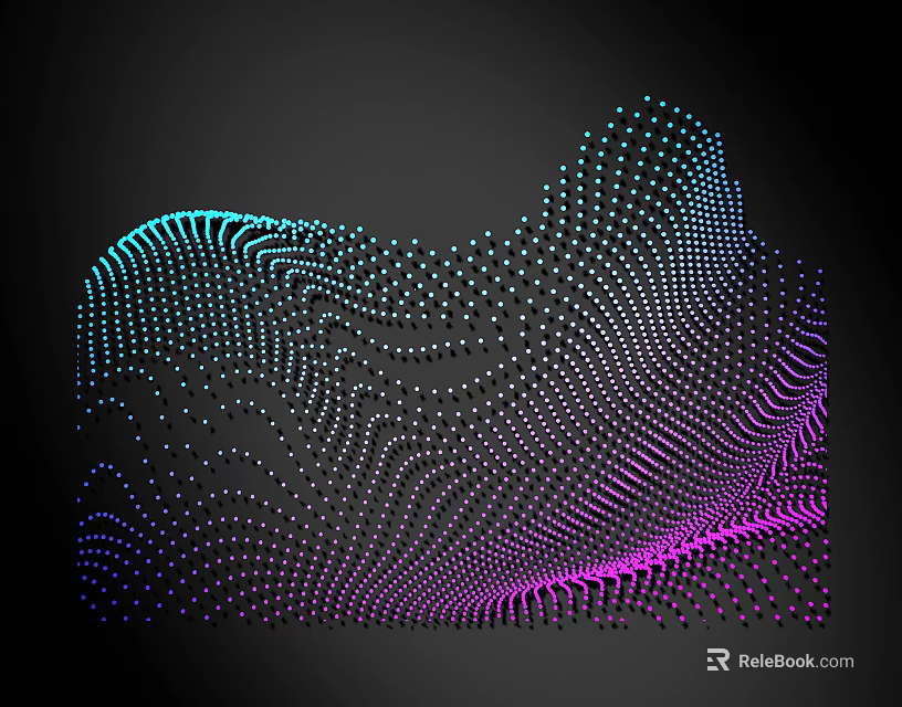 Abstract Wavy Lines Composed of Dots with Gradient Colors on Black Background 3d model 