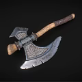 Ornate Medieval Style Axe With Carved Celtic Patterns And Wooden Leather Wrapped Handle 3d model