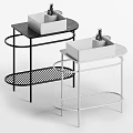 Modern Bathroom Washbasins with Black and White Metal Frames Stone Countertop and Lower Shelf