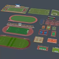 Detailed Sports Field 3D Models Including Track Football Basketball And Tennis Courts 3d model