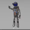 3D Render Of Astronaut In Gray Spacesuit With Blue Visor Helmet Waving Hand