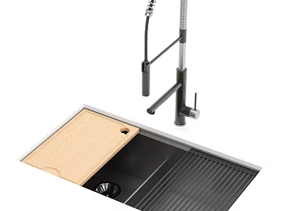 Kitchen Sink With Wooden Cutting Board And Faucet For Modern Kitchen Use 3d model