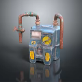 Vintage Mechanical Decorative Device With Blue Body Copper Pipes And Yellow Gauge Details