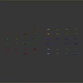 Colorful Equipment Icons Arranged in Rows on Black Background With Reflection Effect