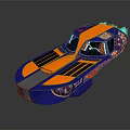 Blue and Orange Racing Car with Coca-Cola Logos and Streamlined Design for High Speed Racing