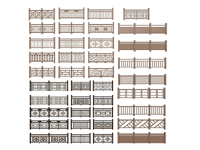 Chinese Guardrail Wooden Railing 3d model