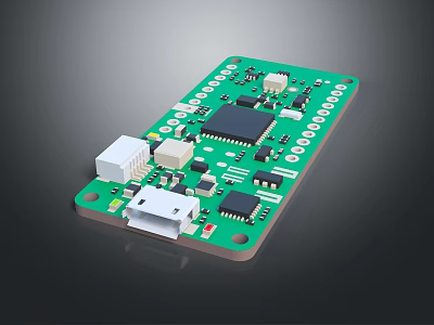 Green Printed Circuit Board With Microchip White Connectors And Electronic Components 3d model