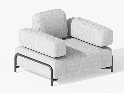 Modern Light Gray Fabric Single Sofa With Square Armrests And Black Metal Legs 3d model