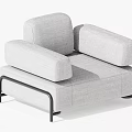 Modern Light Gray Fabric Single Sofa With Square Armrests And Black Metal Legs