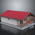 Small House With Red Roof And White Walls Attached Porch Featuring Orange Chairs And Steps