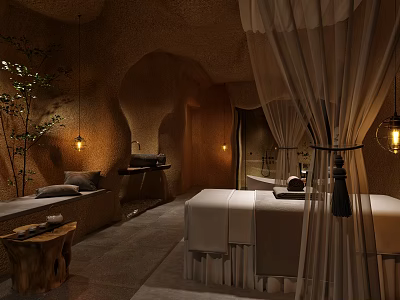 Elegant Luxury Beauty Hair Salon Interior With Comfortable Treatment Beds And Soft Lighting 3d model