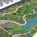Park Landscape With Lush Lawns Winding Paths Water Features And Green Trees