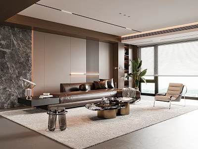 Italian-style living room sofa coffee table multi-person sofa leisure chair floor lamp jewelry ornaments 3d model