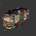 Stylish Red Food Truck with Flame Design Serving Delicious Mobile Food