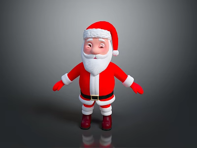 3D Santa Claus Character With Red Costume White Beard And Santa Hat On Gray Background 3d model