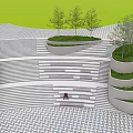 Geometric Paved Stairs With Curved Lawn Beds And Trees In Green Landscape