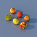 Colorful Assorted Fresh Fruits Placed On Blue Background Surface