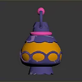 Vibrant Purple and Orange Decorative Lantern with Pink Ball Ring Handle and Purple Base