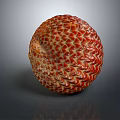 Vibrant Red and Orange Fruit with Scaly Texture in Spherical Shape on Reflective Dark Background 3d model