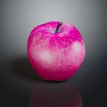 Fresh Pink Apple With White Spots On Black Surface Showing Reflection