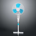 White And Blue Standing Electric Fan With Adjustable Height And Stable Base