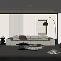 Elegant Modern Living Room Interior With Beige Sofa Floor Lamp Artwork And Area Rug