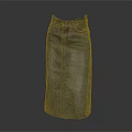 Mid Length Straight Blue Denim Skirt With Front Seam And Classic Pockets
