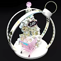 Crystal Ball Ornament With Pink Shopping Cart White Decorative Balls And Small Building Model